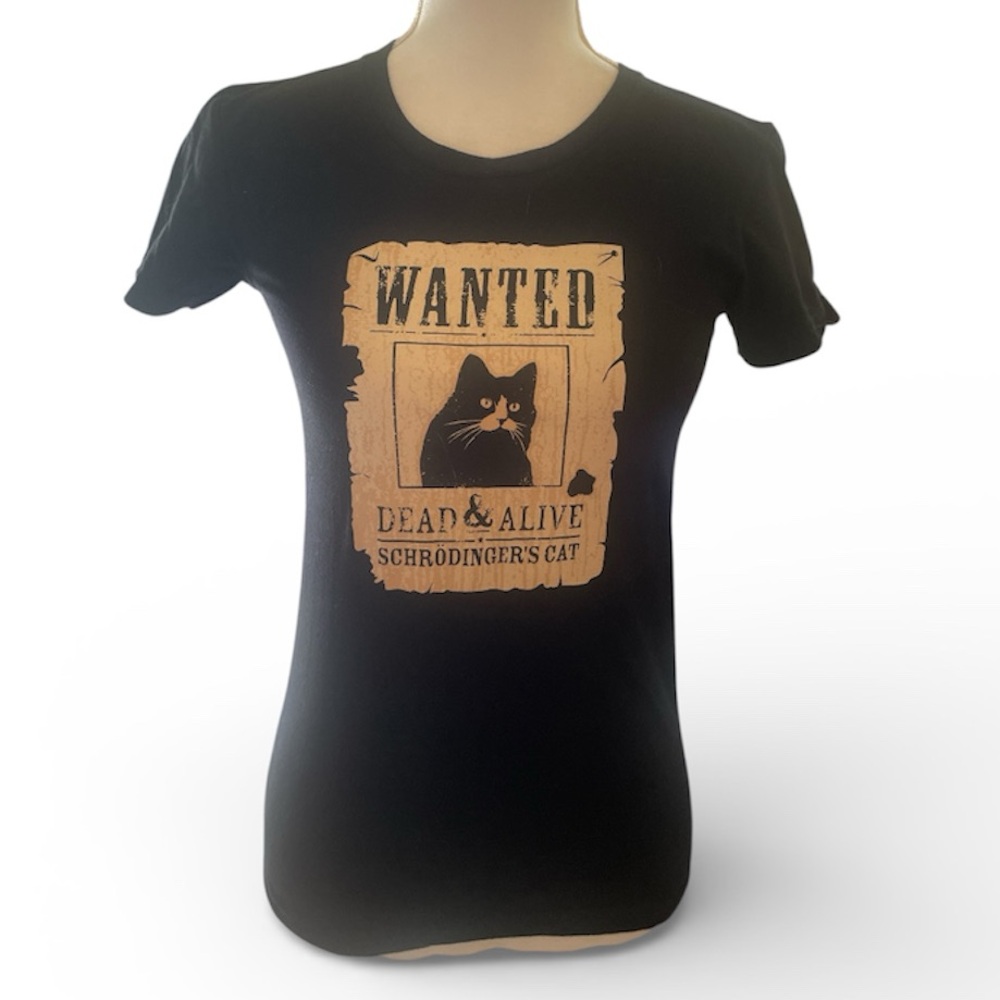 Wanted Dead And Alive Schrodinger's Cat American Apparel Graphic Black T-Shirt